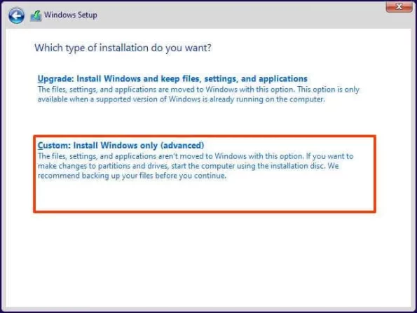 La captura de pantalla de selecciona la instalar Windows solo