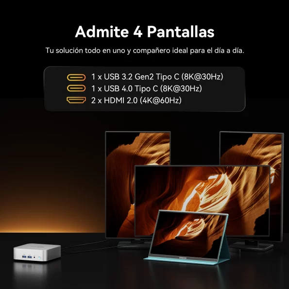 GEEKOM A8 Mini PC Admite 4 Pantallas y hasta 8K